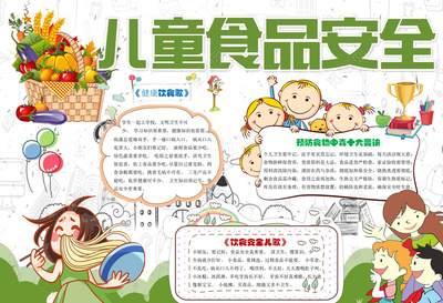 卡通插畫(huà)兒童食品安全小報(bào) 健康飲食，安全成長(zhǎng)